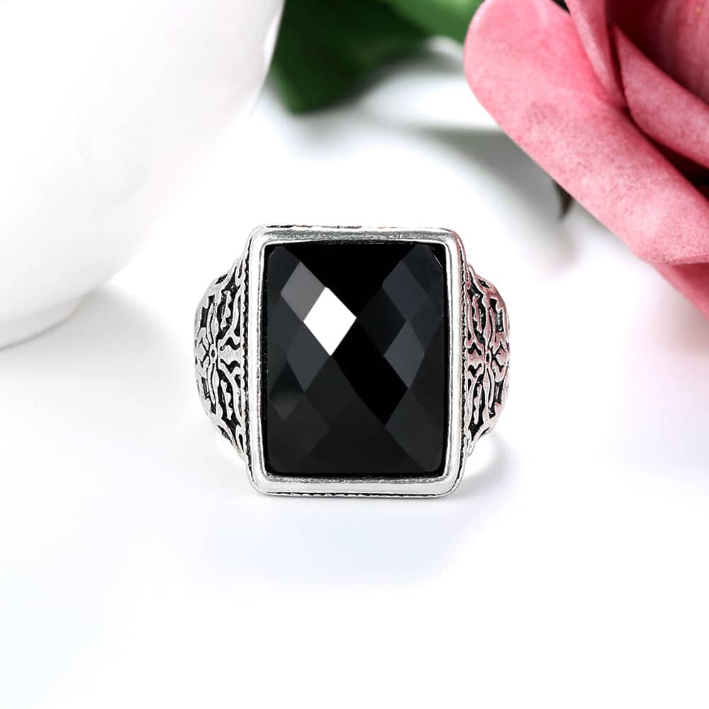 Black Rectangle Band Ring-4