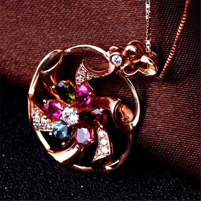 Pink & Rose Goldtone Flower Pendant Necklace