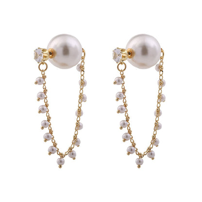 Pearl & Cubic Zirconia Goldtone Tassel Station Drop Earrings