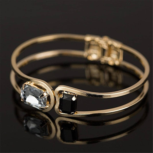 Black Crystal & Goldtone Open Bangle