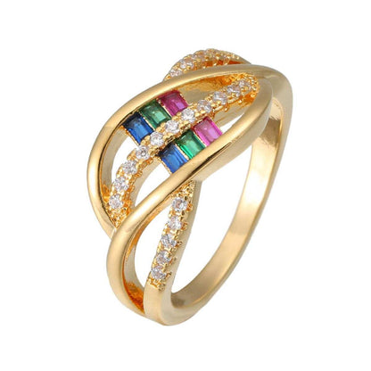 Rainbow Crystal & Cubic Zirconia Leaf Ring-5