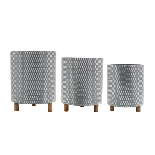 Melrose International Iron Metal Planter with Geometric Design and Wood Legs (Set of 3)