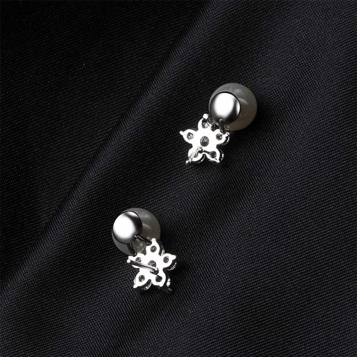 Cubic Zirconia & Pearl Plum Stud Earrings