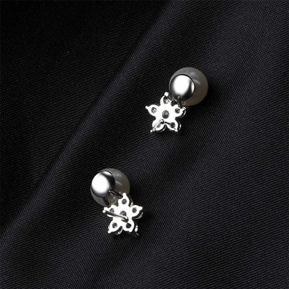 Cubic Zirconia & Pearl Plum Stud Earrings