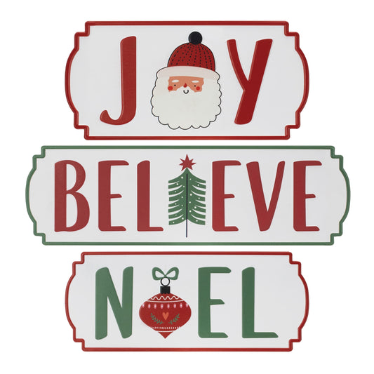 Melrose International Metal Holiday Sentiment Plaque (Set of 3)
