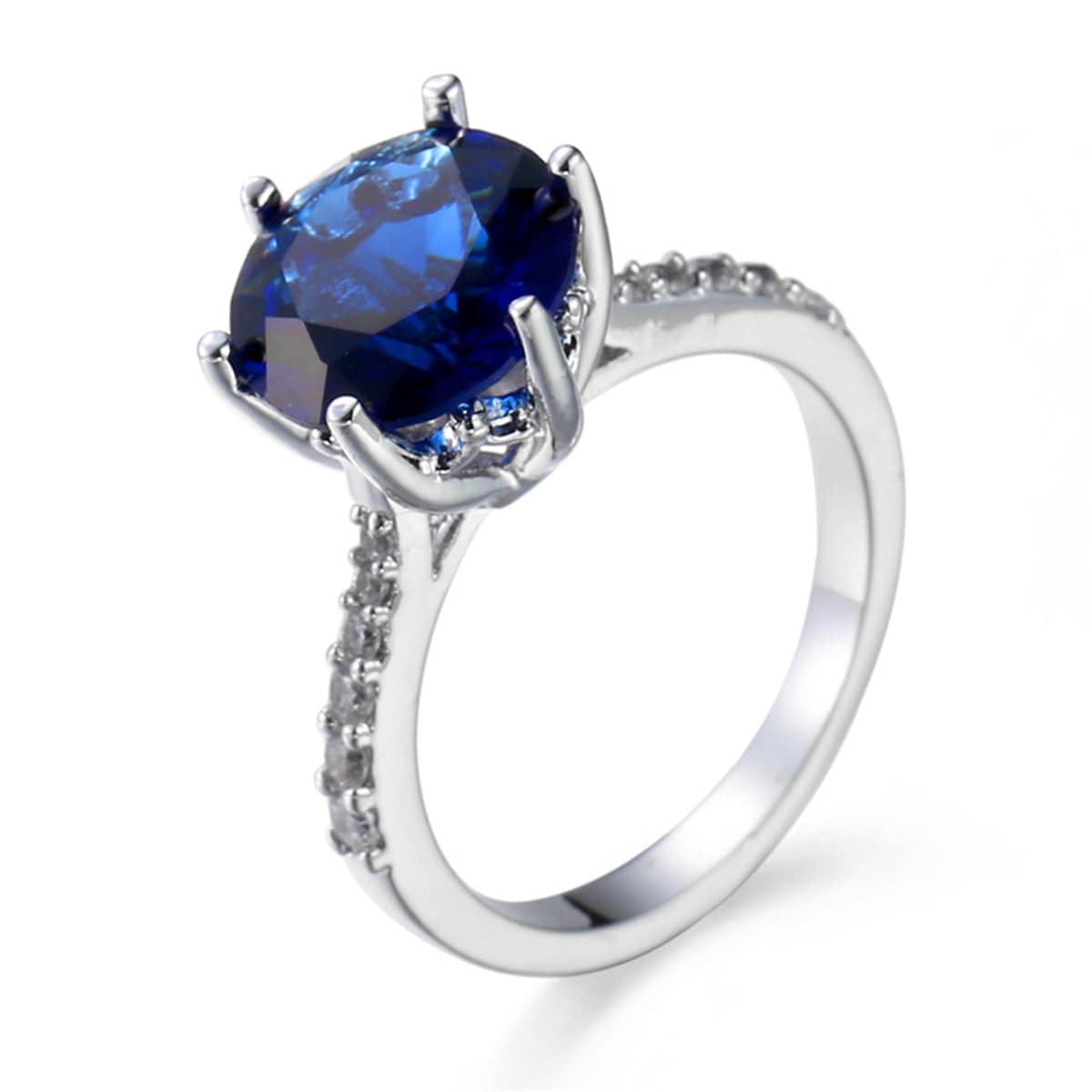Blue Crystal & Cubic Zirconia Pavé Round-Cut Ring-1