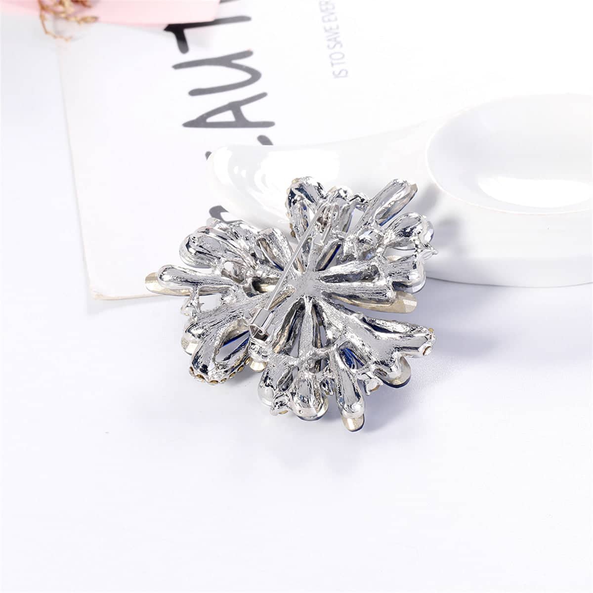 Pink & Multicolor Cubic Zirconia & Silvertone Flower Brooch