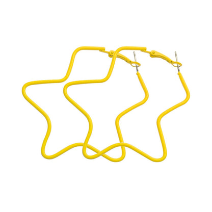 Yellow Enamel & Silvertone Star Hoop Earrings-3