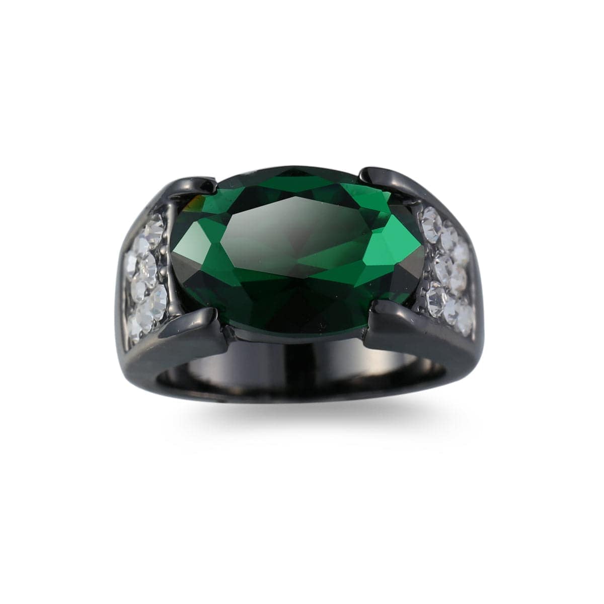 Green Crystal & Cubic Zirconia Oval-Cut Ring-2