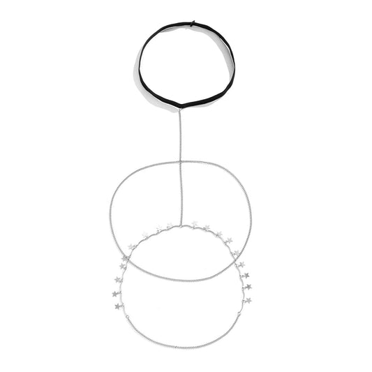 Nylon & Silvertone Star Layered Leg Chain