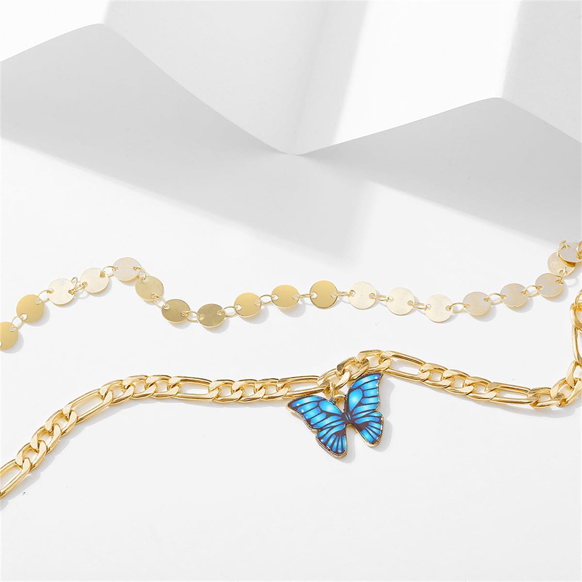 Enamel & Goldtone Butterfly Anklet Set
