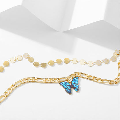 Enamel & Goldtone Butterfly Anklet Set