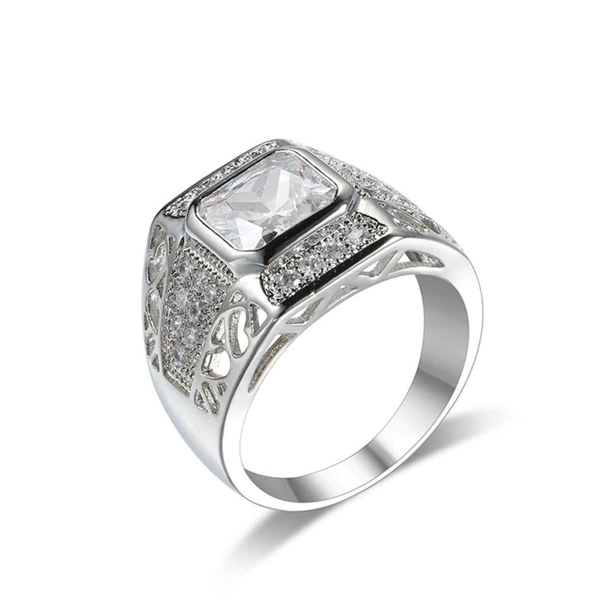 Crystal & Cubic Zirconia Openwork Bezel Cushion-Cut Ring-2