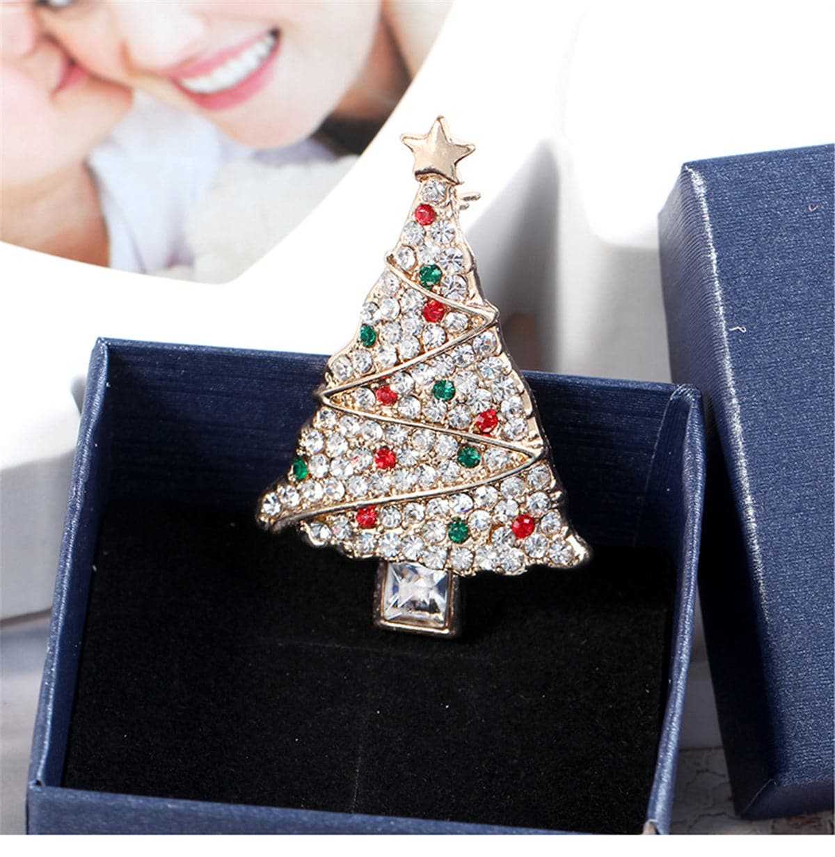 Cubic Zirconia & Crystal Trimmed Christmas Tree Brooch