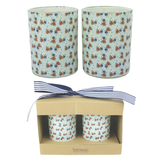 Glass Juice Cups Floral Set of 2 Wood Multicolored for Spring Serving and Entertaining