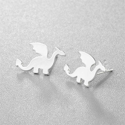 Silvertone Dragon Stud Earrings