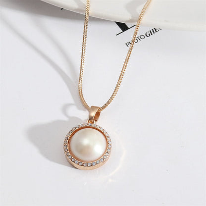 Pearl & Cubic Zirconia Goldtone Halo Round Pendant Necklace