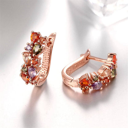 Cubic Zirconia & Crystal Rose Goldtone Cluster Huggie Earrings