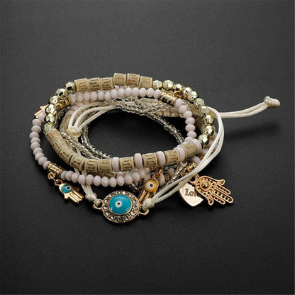 Turquoise & Goldtone Hamsa Heart Bracelet Set