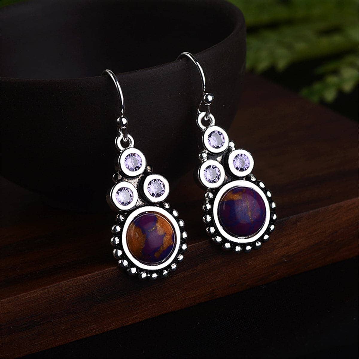 Turquoise & Crystal Silvertone Tri-Dot Drop Earrings