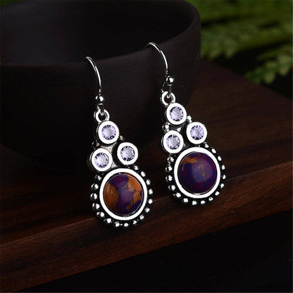 Turquoise & Crystal Silvertone Tri-Dot Drop Earrings