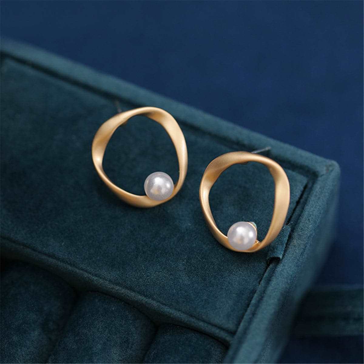 Pearl & Goldtone Open Twist Round Stud Earrings