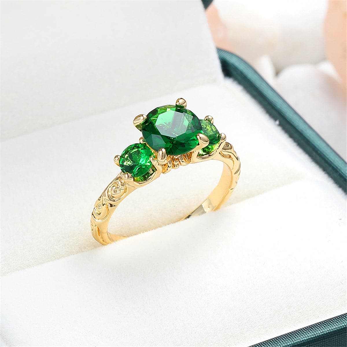 Green Crystal & Goldtone Ring