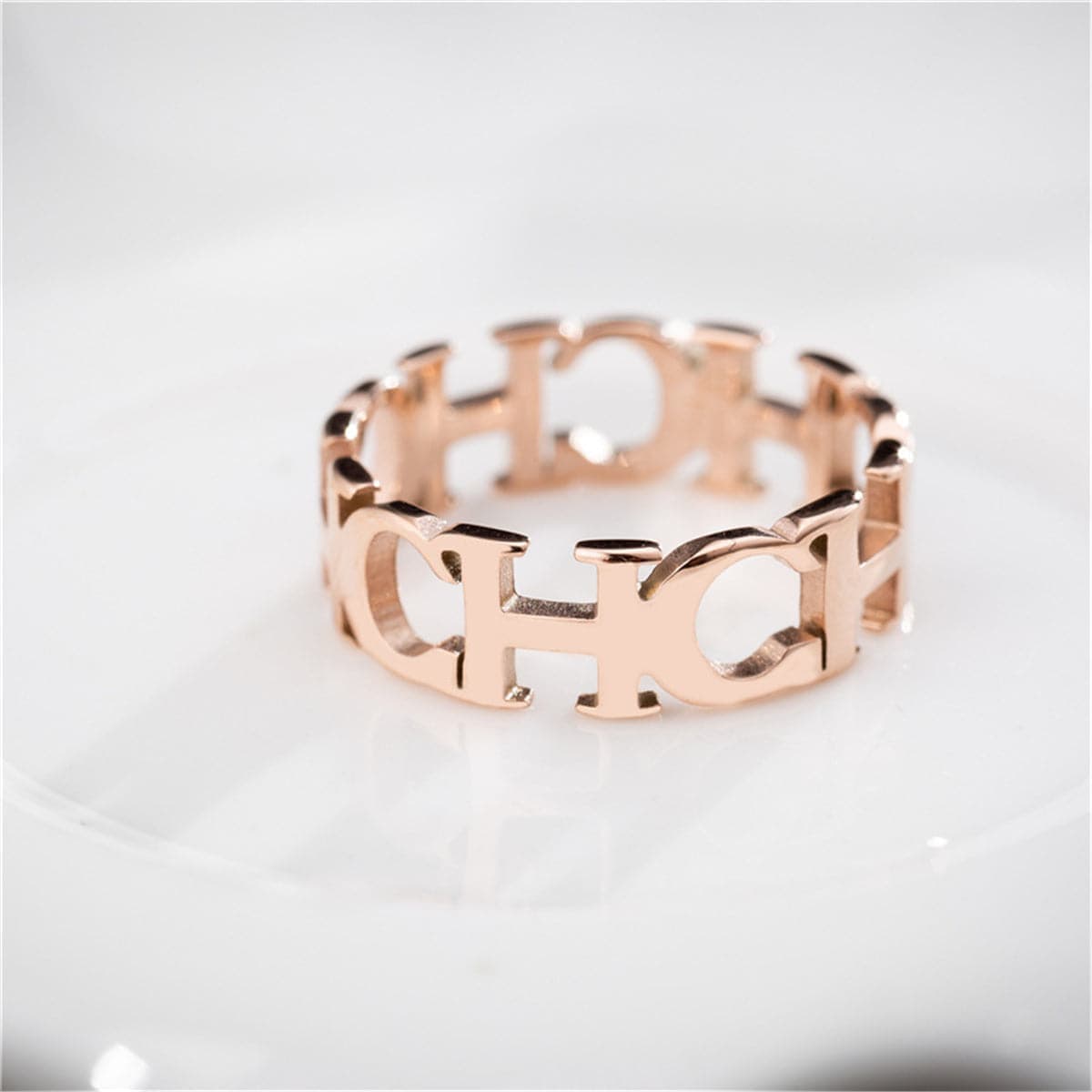 Rose Goldtone 'CH' Band Ring