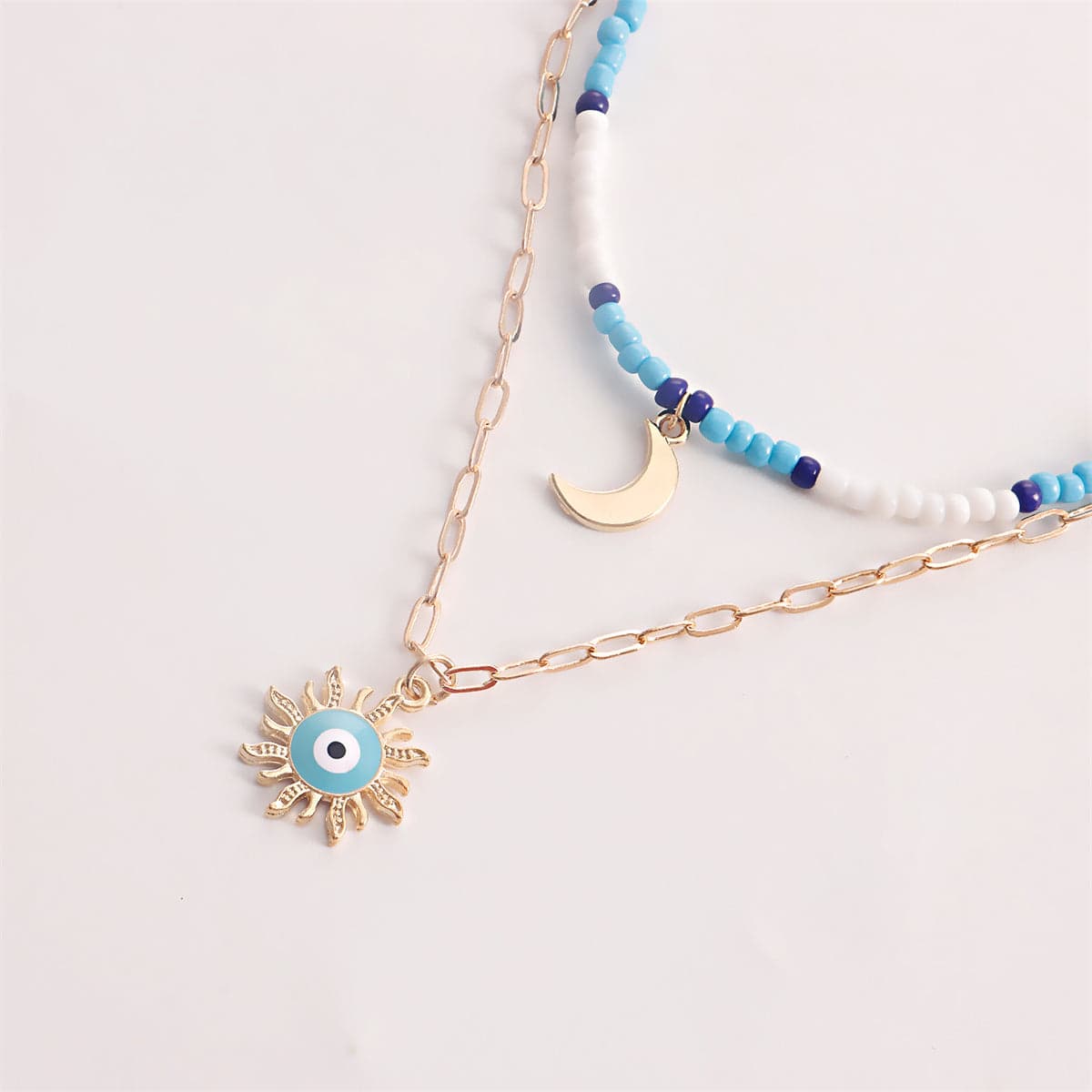 Blue Howlite & Enamel Goldtone Sun Moon Layered Pendant Necklace