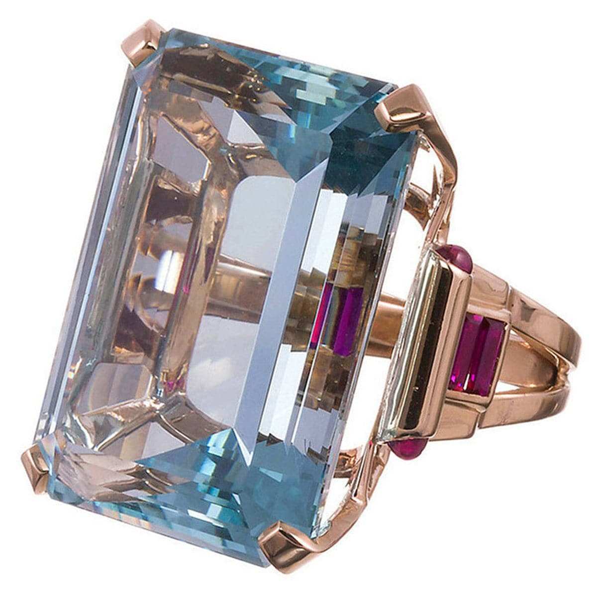 Blue Crystal & Rose Goldtone Princess-Cut Ring