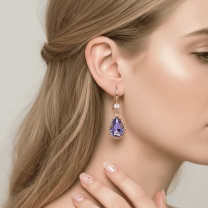 Purple Crystal & Cubic Zirconia Goldtone Teardrop Hook Earrings