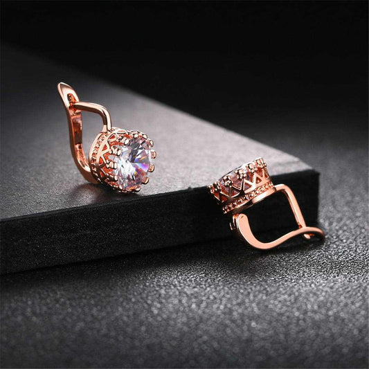 Crystal & Rose Goldtone Floral Huggie Earrings