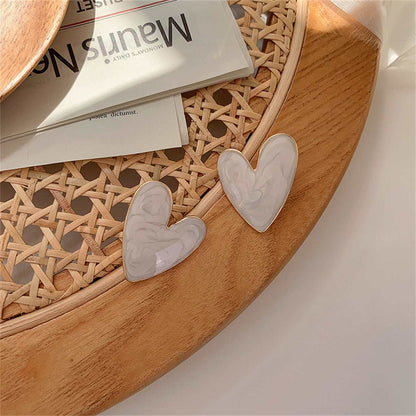 Ivory Enamel & Goldtone Heart Stud Earrings