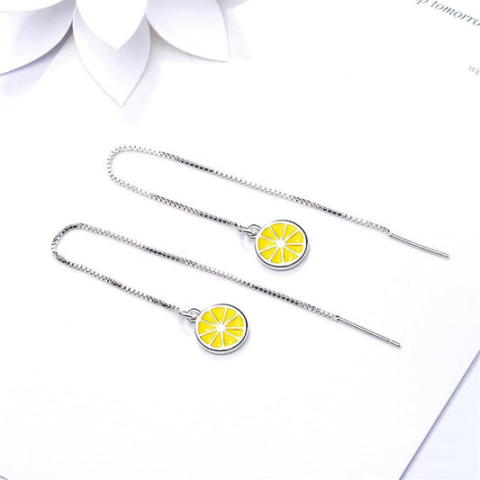 Yellow & Silvertone Lemon Threader Earrings