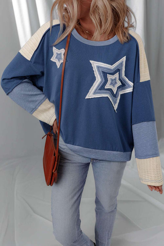 Threaded Pear Natalie Knitted Star Patchwork Oversize Top