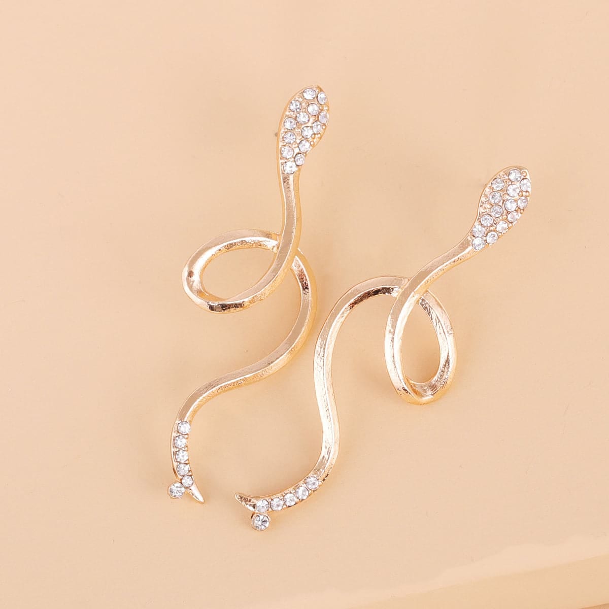 Cubic Zirconia & Goldtone Snake Drop Earrings