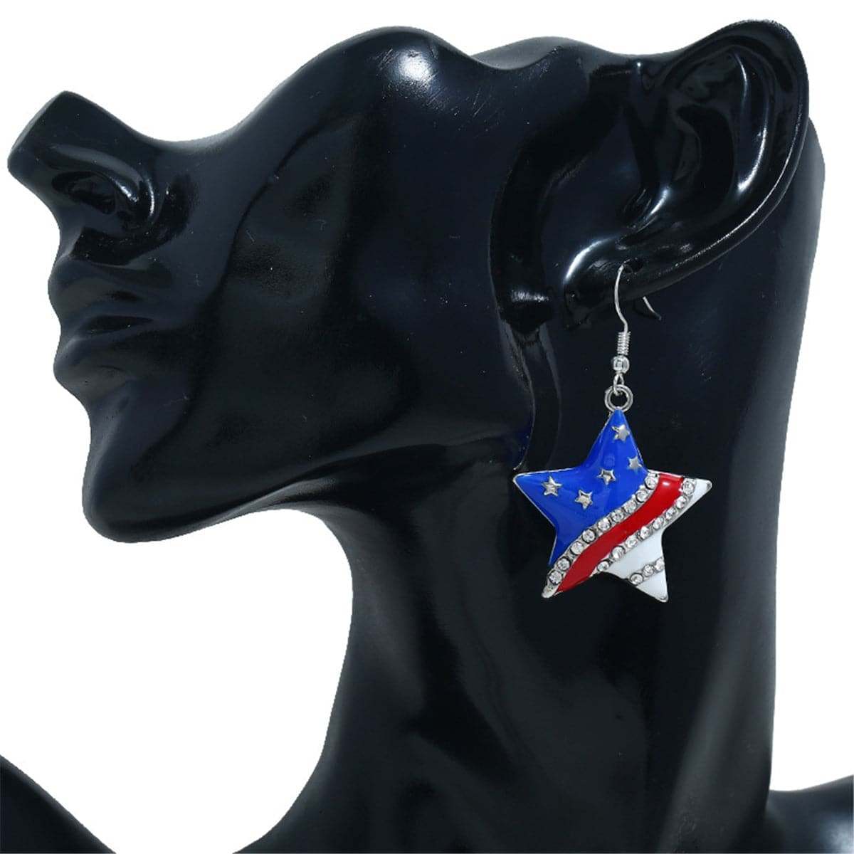 Cubic Zirconia & Silvertone Flag Star Drop Earrings