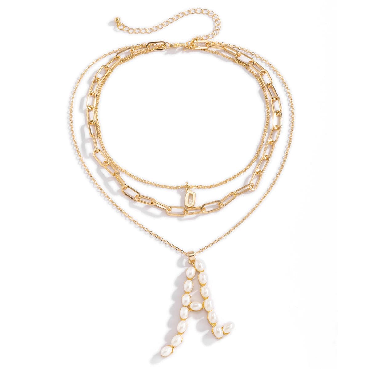 Pearl & Goldtone 'A' Initial Pendant Necklace