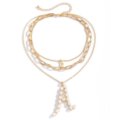 Pearl & Goldtone 'A' Initial Pendant Necklace