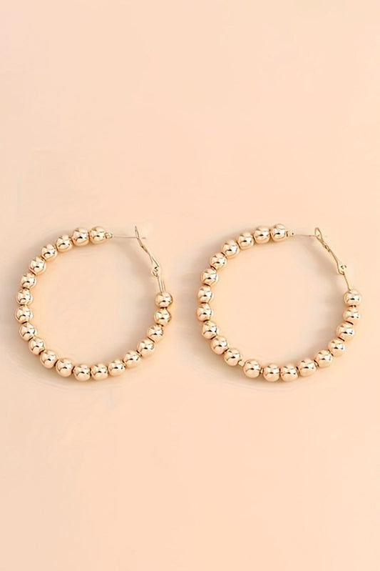 Threaded Pear Gold Beads Hoop Earrings