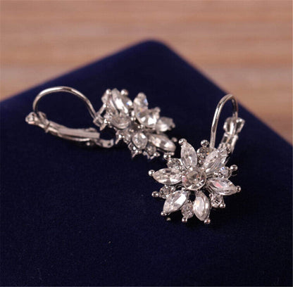 Crystal & Silvertone Snowflake Leverback Earrings