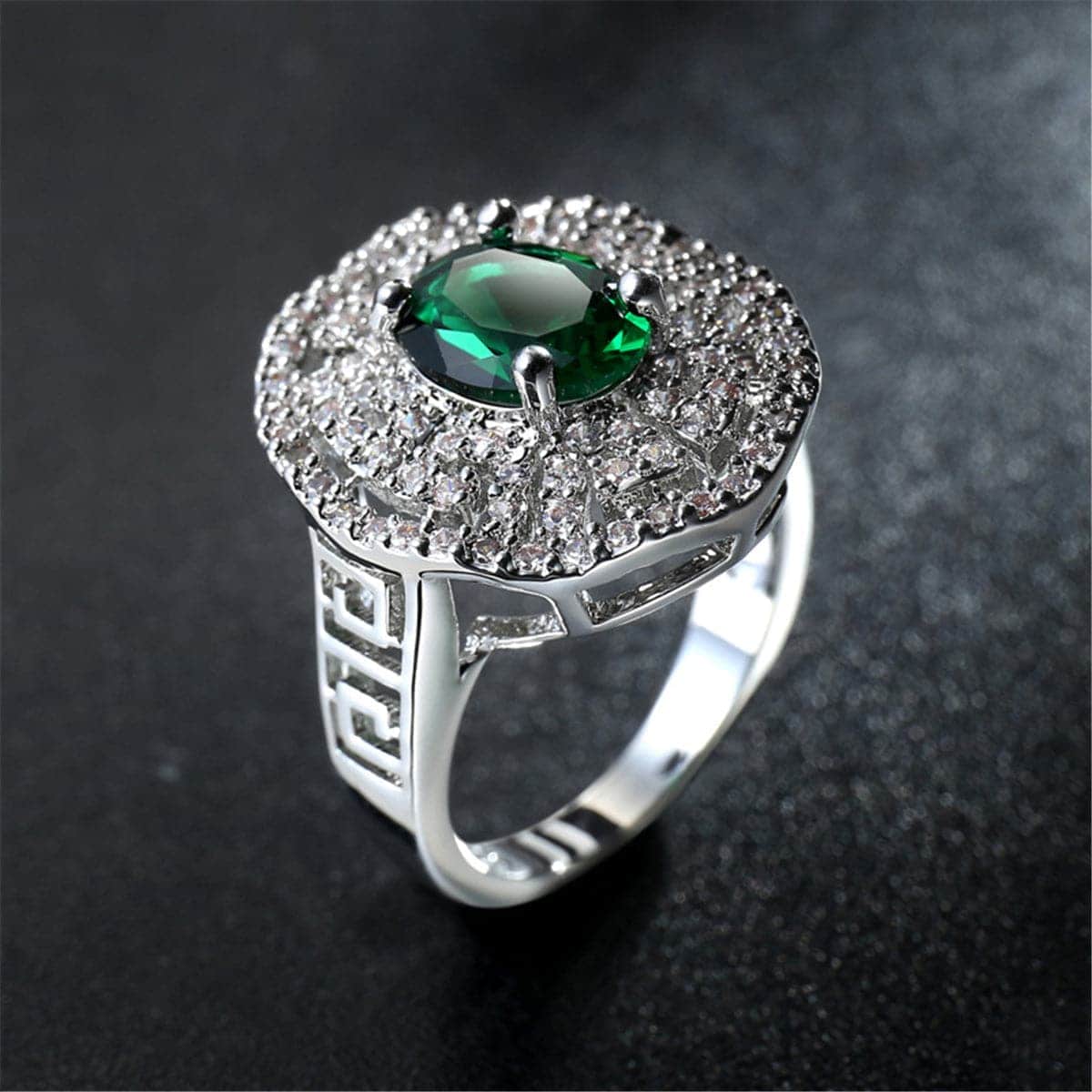 Green Crystal & Cubic Zirconia Geometric Cutout Ring