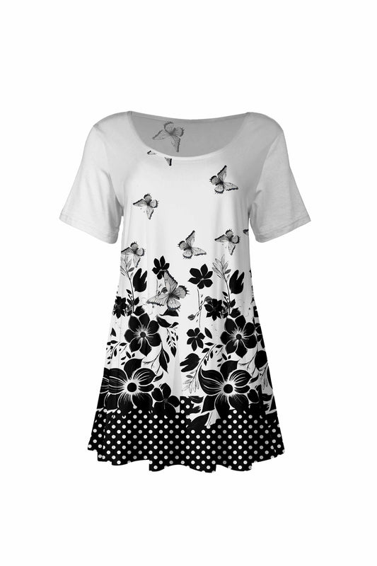 White & Black Floral Border-