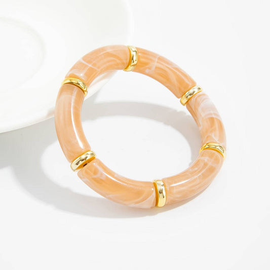 Tea Resin & Goldtone Sequin Joint Stretch Bracelet