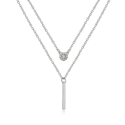 Cubic Zirconia & Silvertone Layered Bar Pendant Necklace