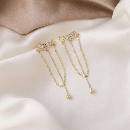 Cubic Zirconia & Goldtone Star Chain Chandelier Drop Earrings