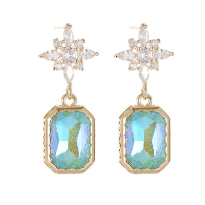 Green Crystal & Cubic Zirconia Goldtone Star Rectangle Dangle Earrings