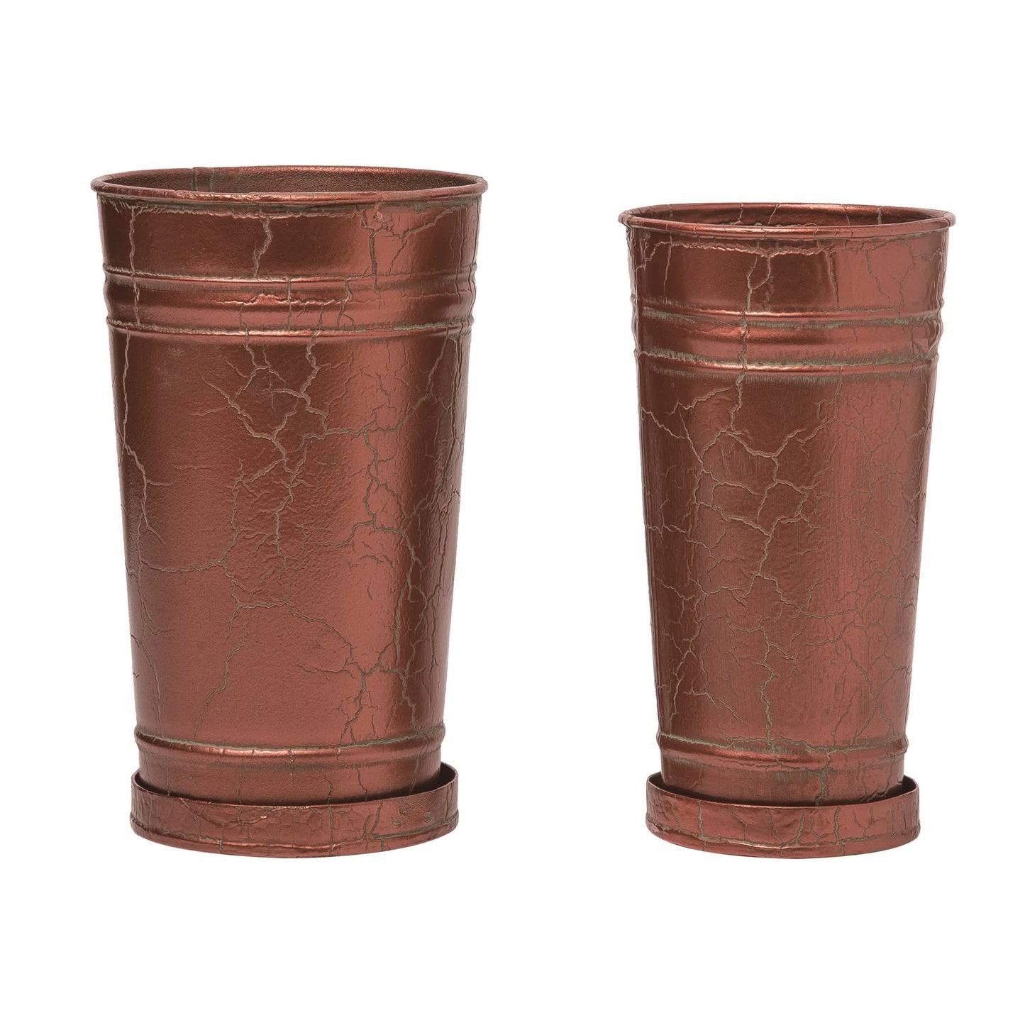 Set of 2 Metal Planters 5.25 Inch Bronze Spring Patina Aged Design for Home and Garden Decor