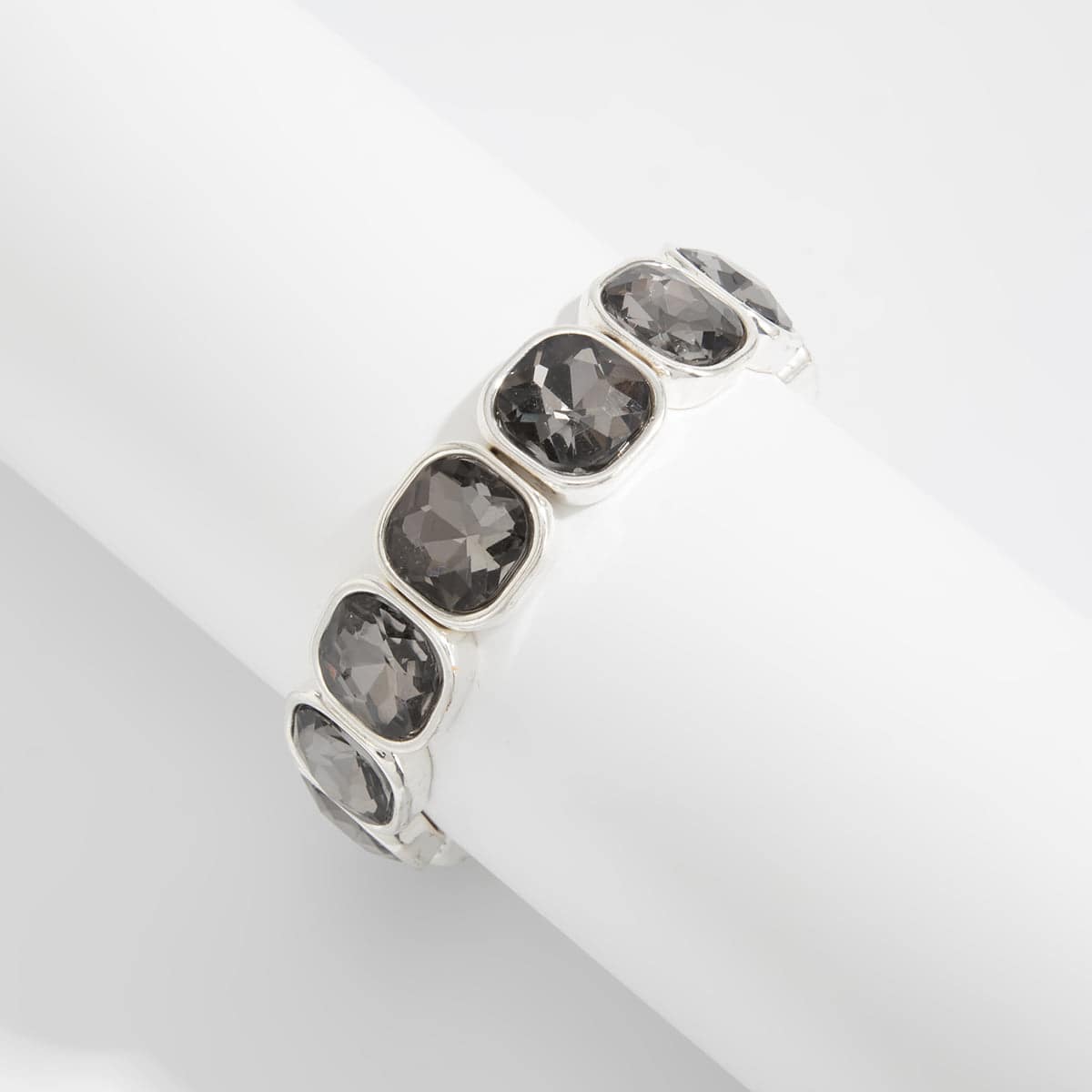 Crystal & Silvertone Square Station Tennis Bracelet