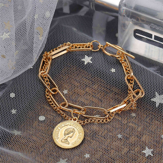 Goldtone Coin Layered Bracelet